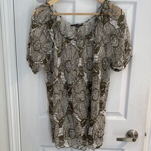 Pennington Elegant See Through Lace Women Top in Olive and Cream plus size X